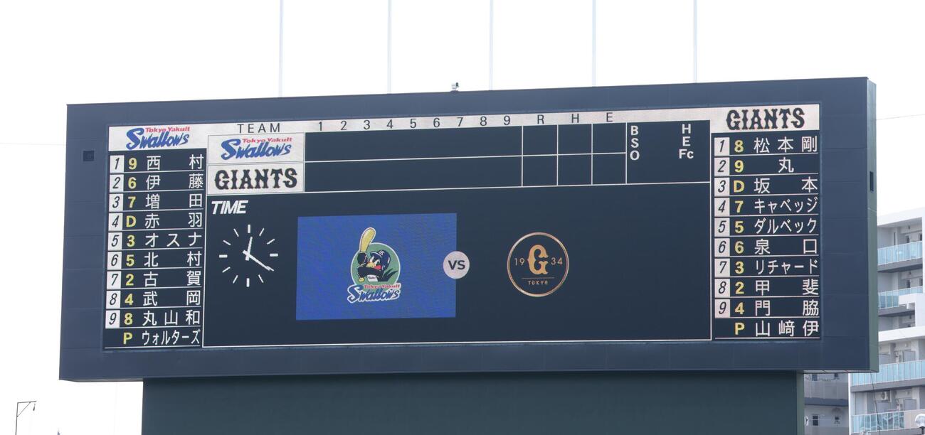 巨人対ヤクルト　両チームのスタメン（撮影・足立雅史）