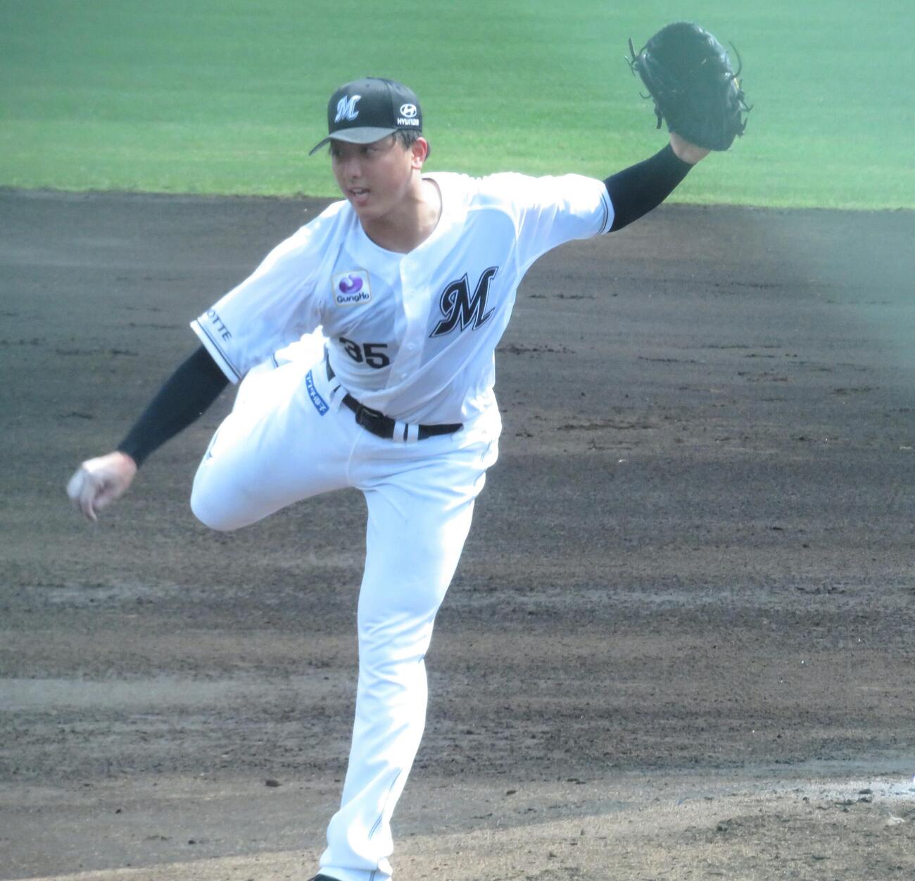 ハンファイーグルスとの練習試合で先発した田中晴（撮影・星夏穂）