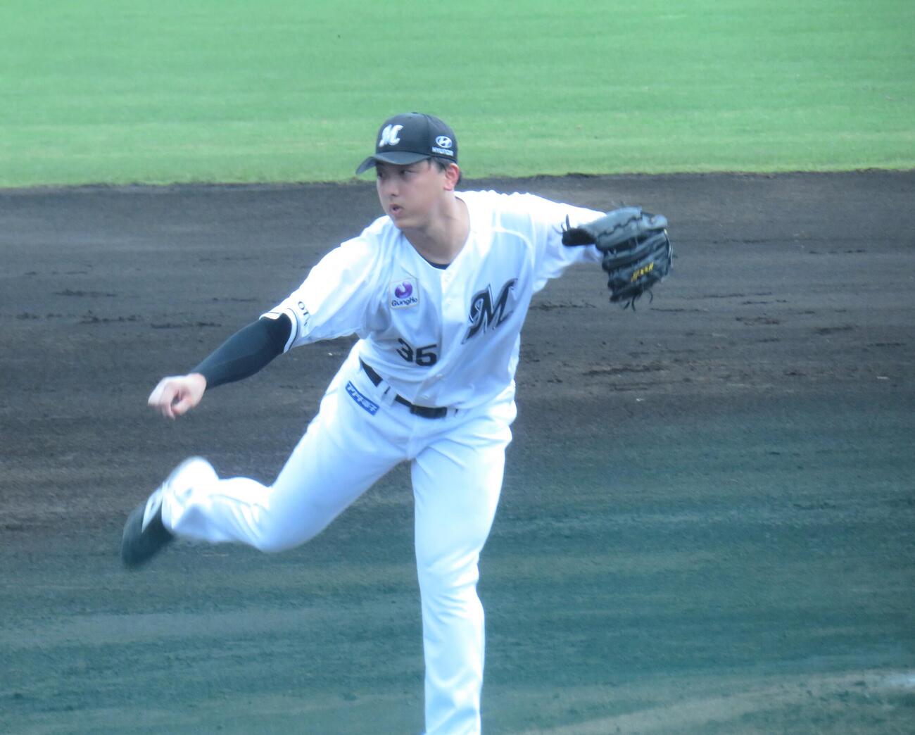 ハンファイーグルスとの練習試合で先発した田中晴（撮影・星夏穂）