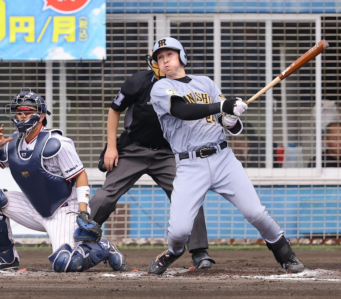 ヤクルト対阪神　3回表阪神2死一塁、ディベイニーは右前打を放つ（撮影・上田博志）