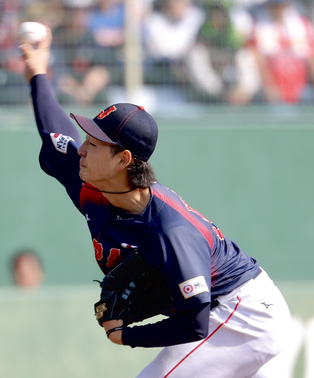 日本対ソフトバンク　日本先発の篠原（撮影・河田真司）