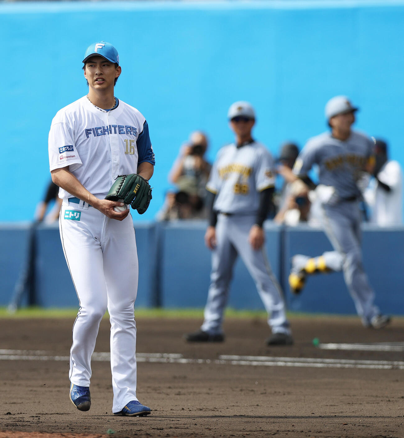 オープン戦　日本ハム対阪神　3回表阪神無死、達は伏見を投ゴロに仕留める（撮影・上山淳一）