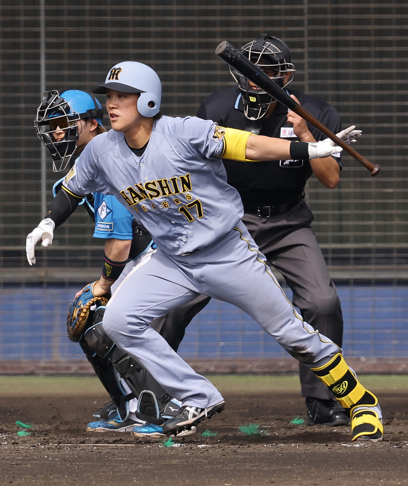 日本ハム対阪神　5回表阪神2死一塁、伏見は右前打を放つ（撮影・上田博志）