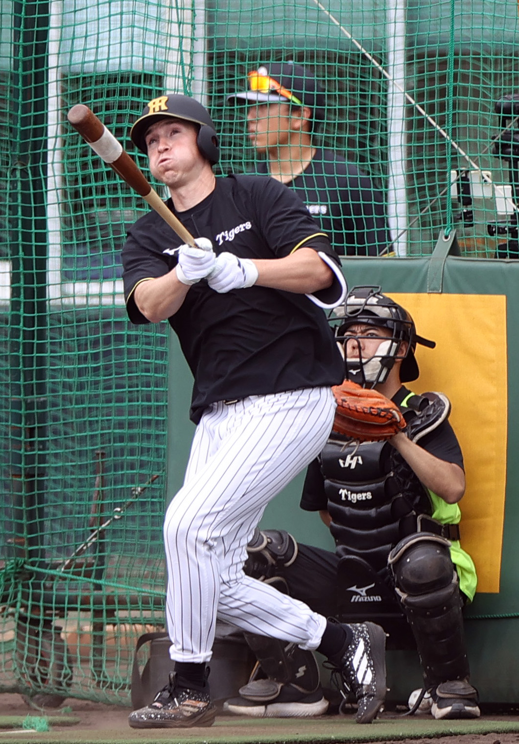 フリー打撃練習を行う阪神ディベイニー（撮影・上山淳一）