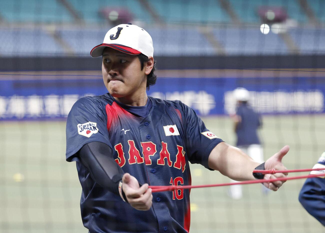 WBC日本代表に合流し、調整する大谷＝バンテリンドーム（共同）