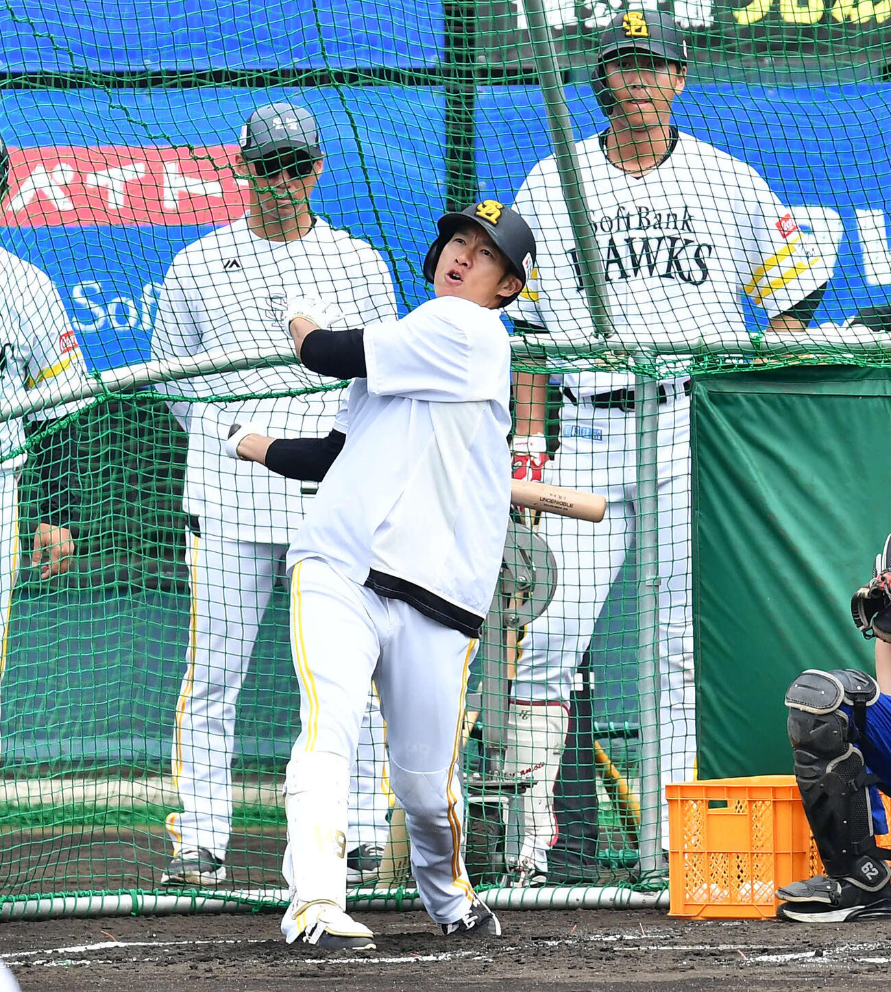 フリー打撃を行うソフトバンク柳田（撮影・岩下翔太）