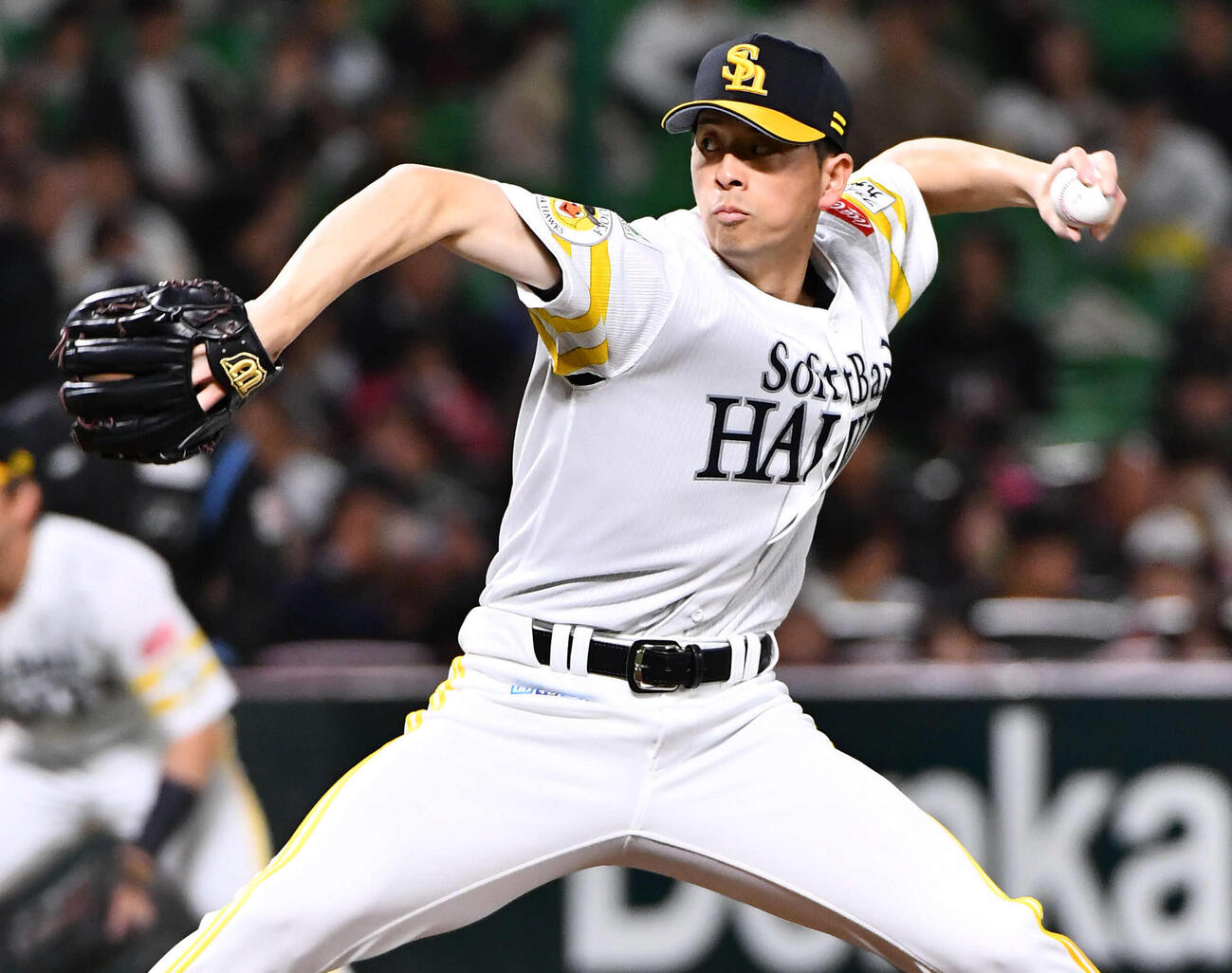 ソフトバンク対ヤクルト　ソフトバンク先発の大関（撮影・岩下翔太）