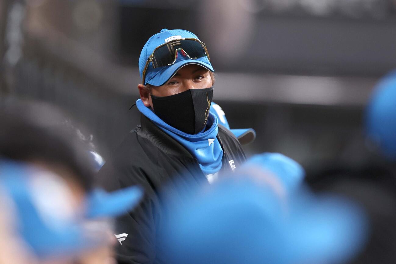 日本ハム対西武　試合を見守る新庄監督（撮影・黒川智章）