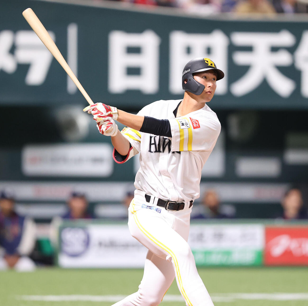 ソフトバンク対ヤクルト　2回裏ソフトバンク1死、秋広は右越えに先制本塁打を放つ（撮影・梅根麻紀）