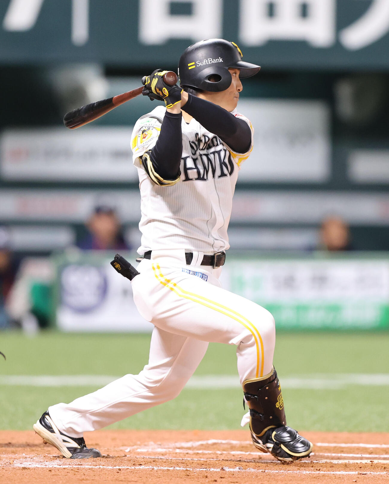 ソフトバンク対ヤクルト　6回裏ソフトバンク1死二、三塁、柳町は左前適時打を放つ（撮影・梅根麻紀）