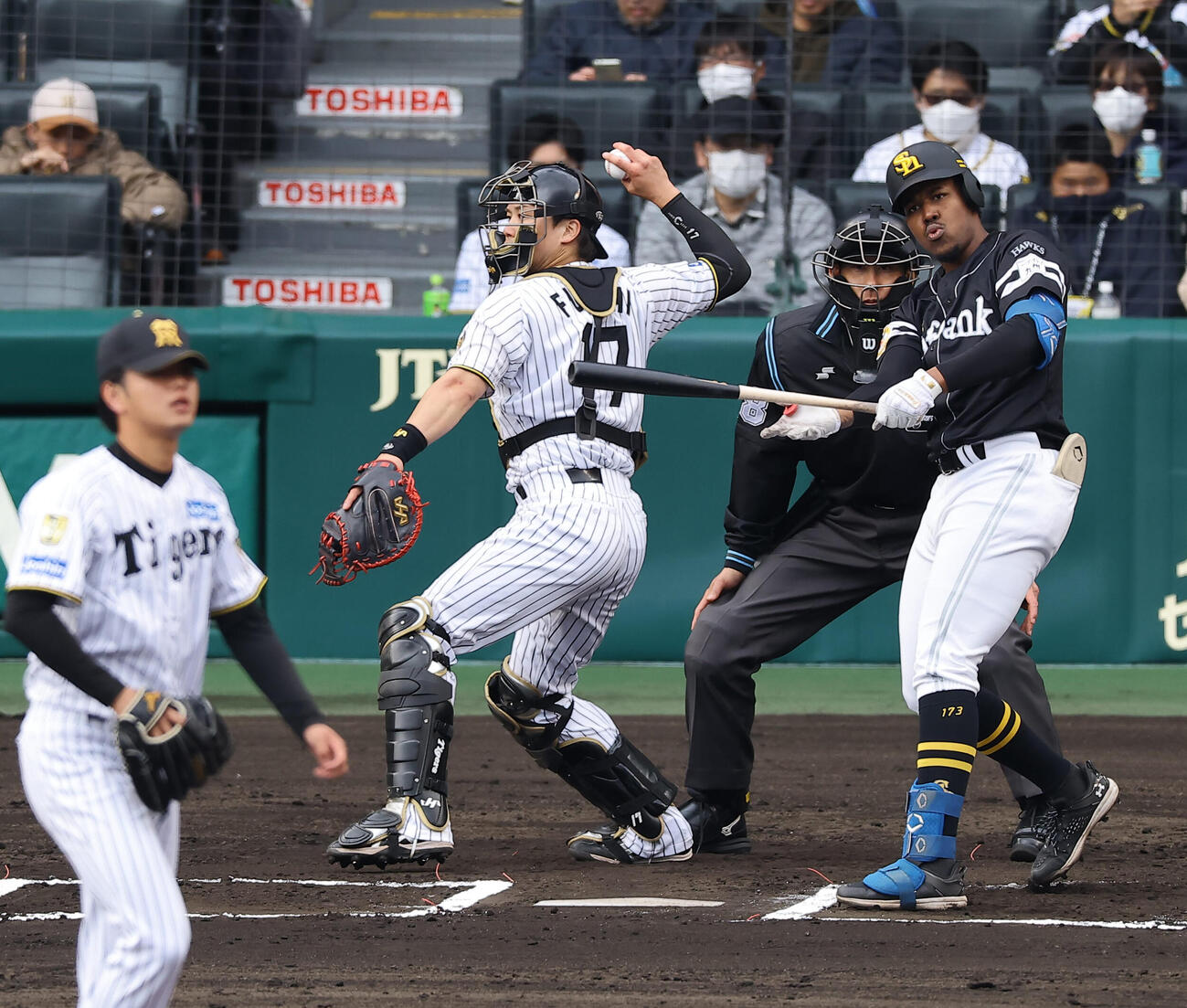 阪神対ソフトバンク　6回表ソフトバンク1死、オスーナは三振に倒れる（撮影・上田博志）
