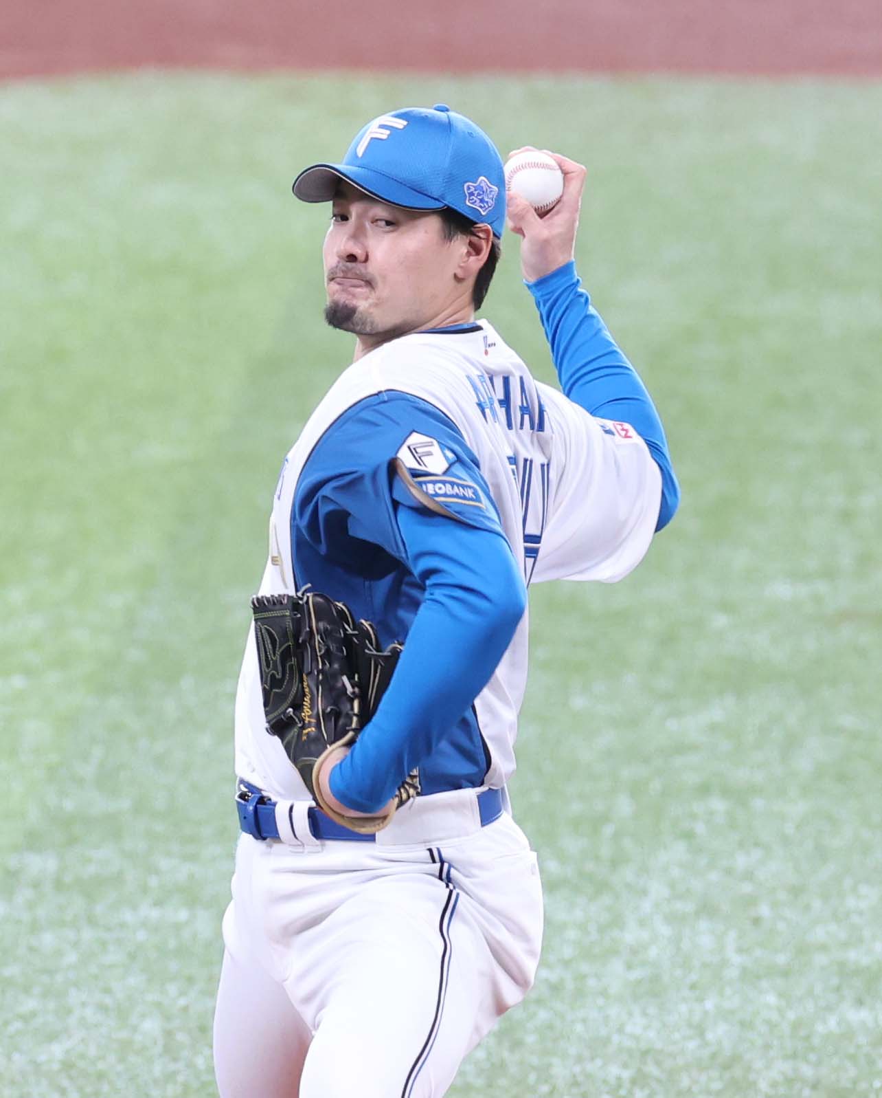 日本ハム対ロッテ　日本ハム先発の有原（撮影・黒川智章）