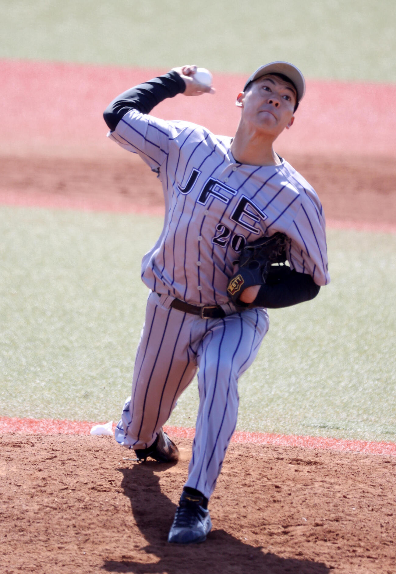 明治安田対JFE西日本　先発したJFE西日本・長野（撮影・柴田隆二）
