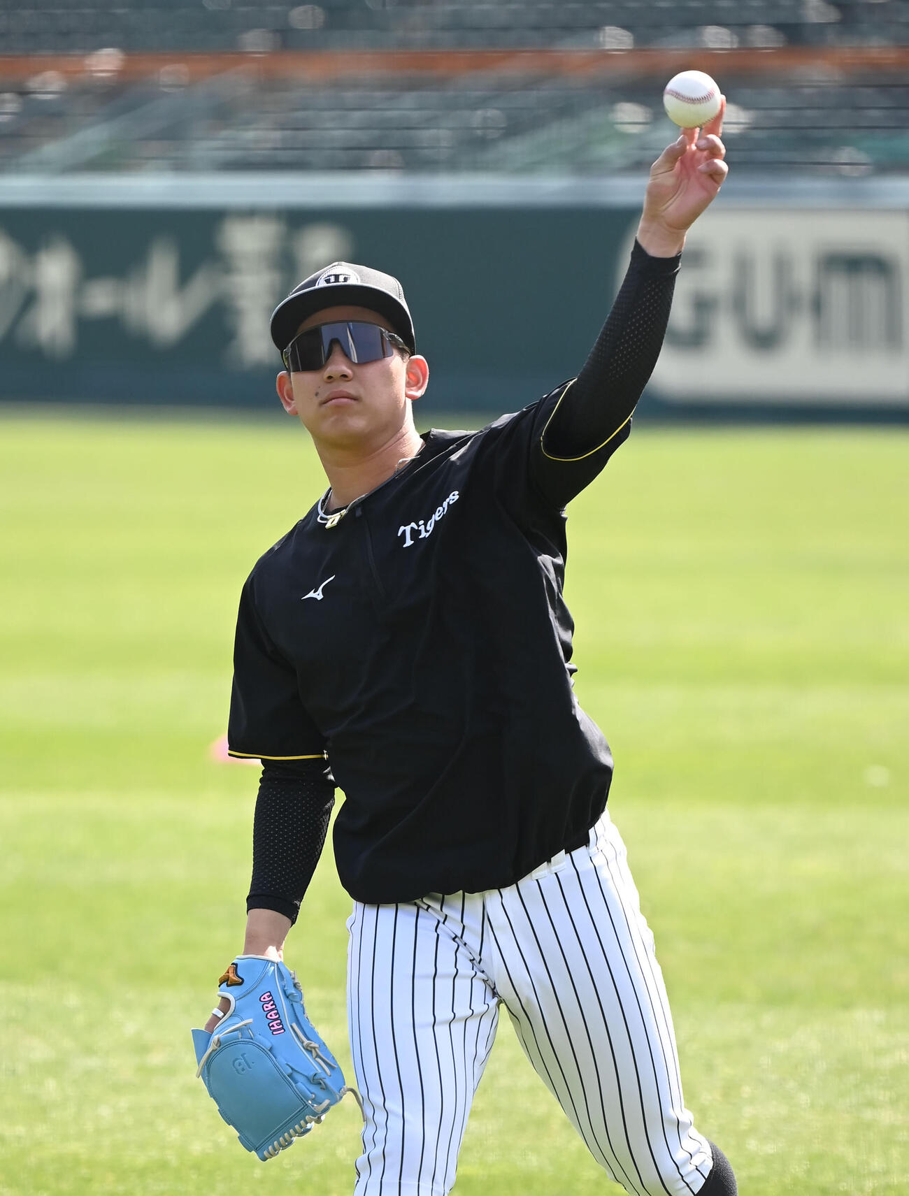 キャッチボールをする阪神伊原（撮影・石井愛子）