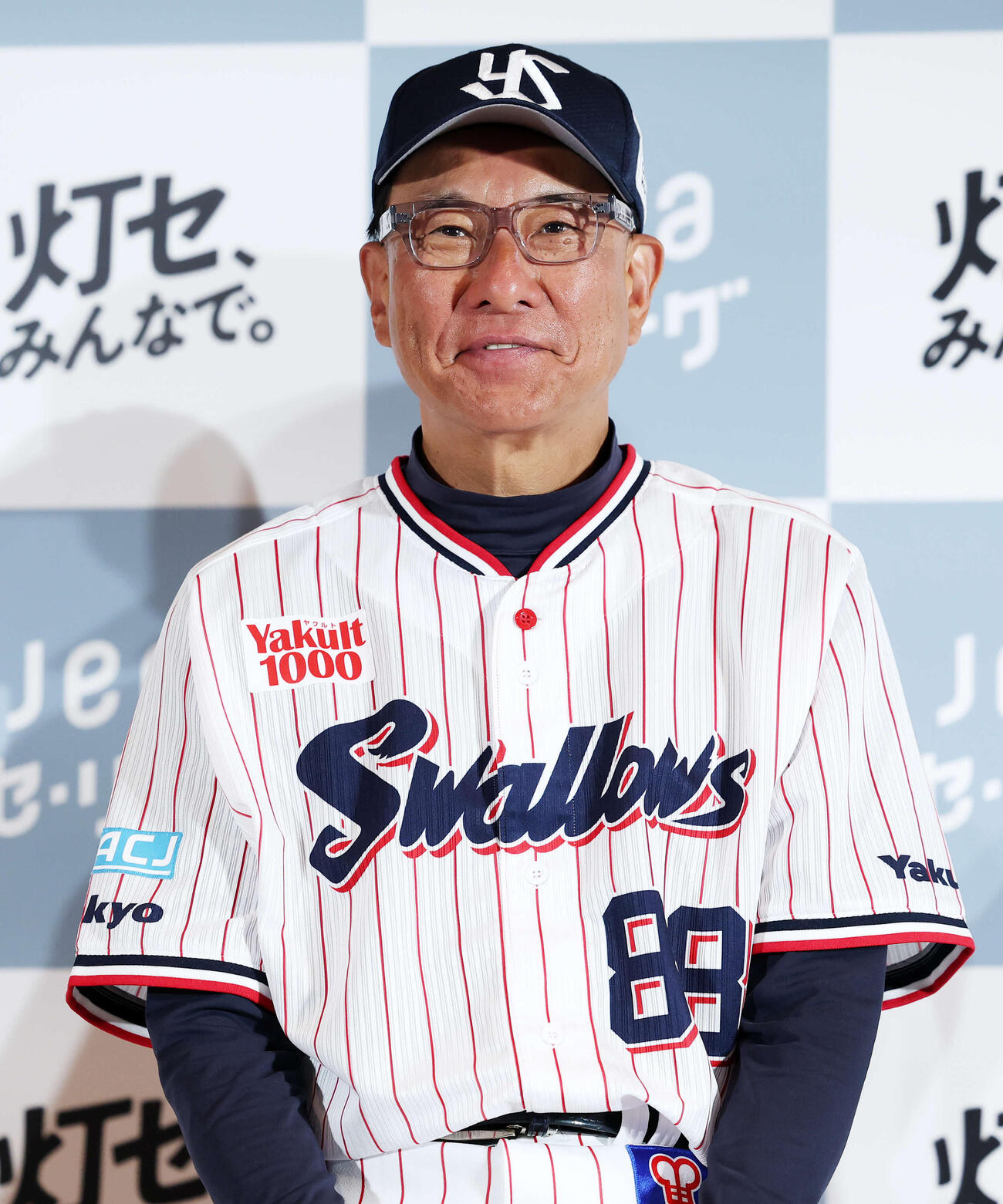 「灯セ、みんなで。」プロジェクト記者会見に臨むヤクルト池山監督（撮影・鈴木正人）　
