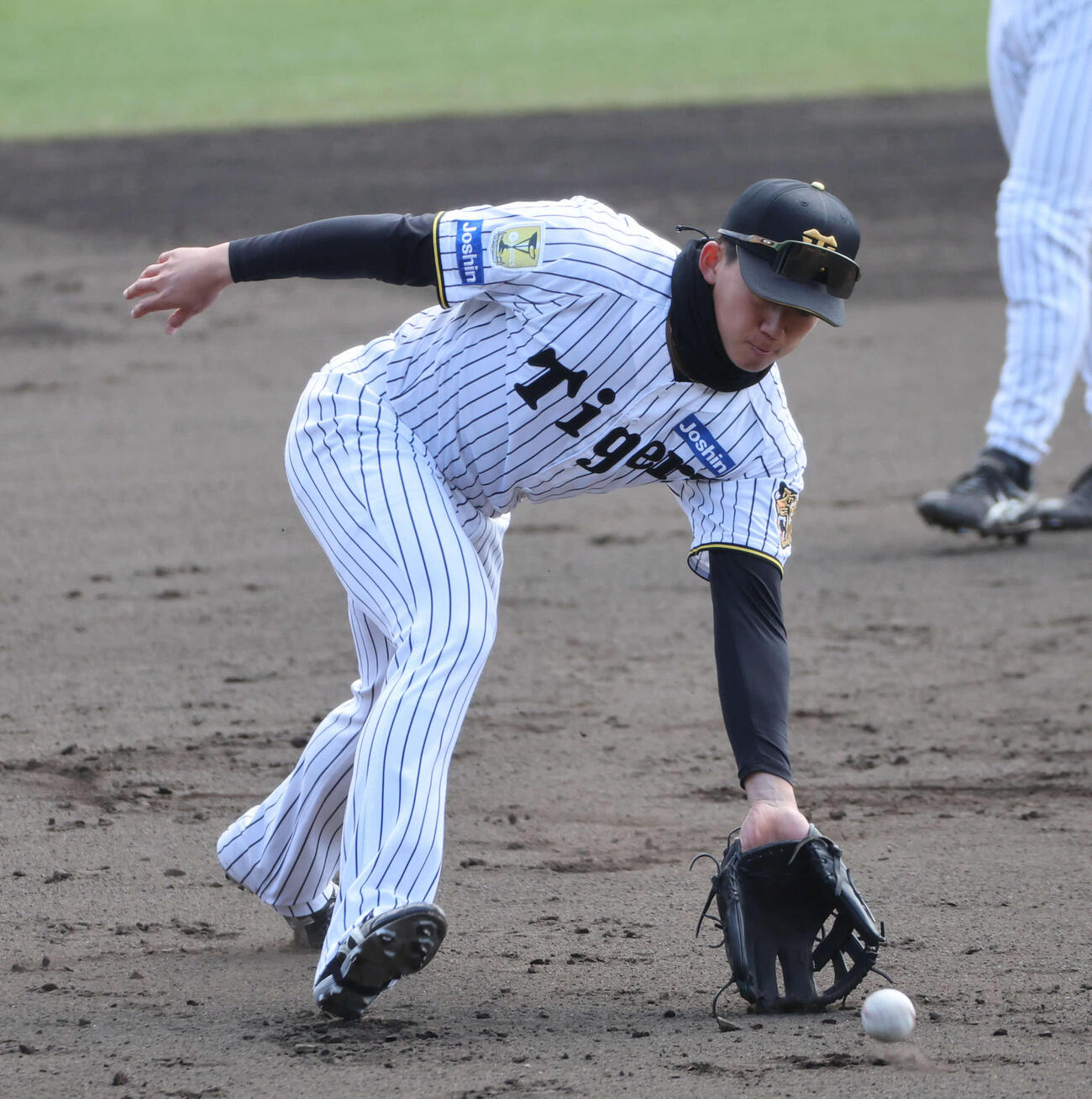 教育リーグ阪神対オリックス　試合前のシートノックで三塁を守る阪神立石（撮影・西尾就之）