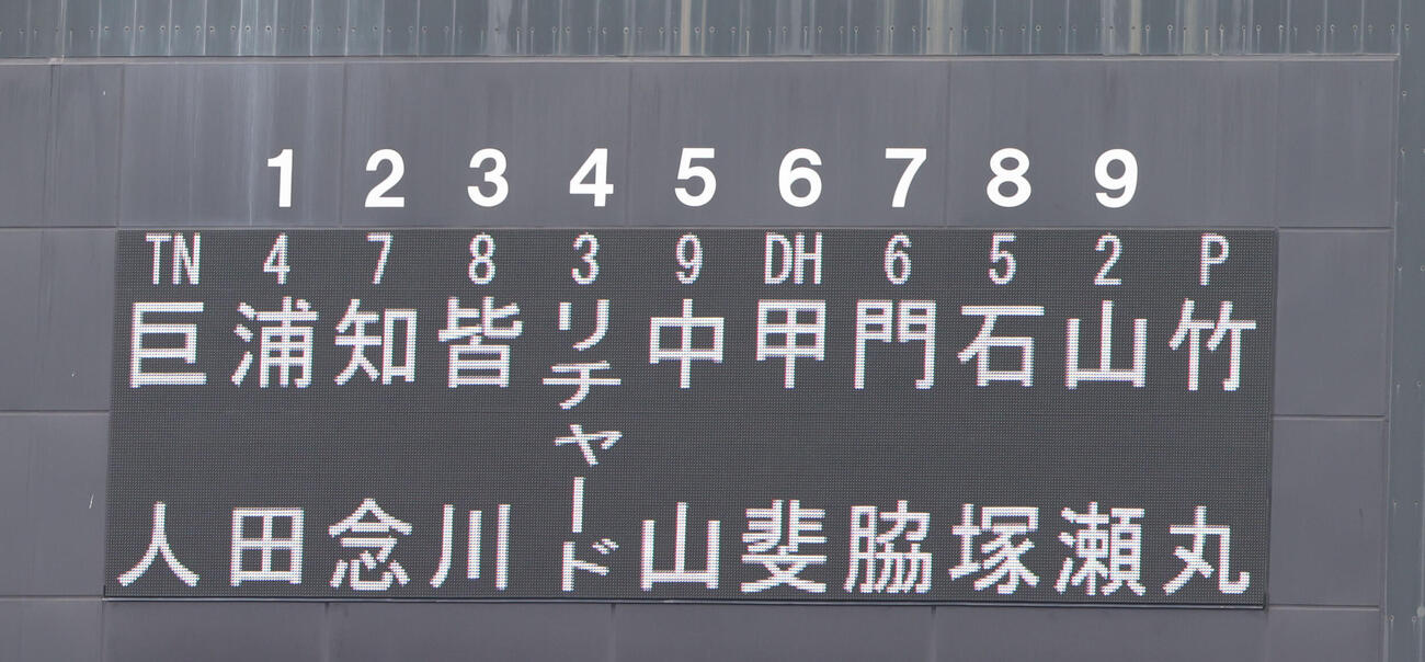 ソフトバンク対巨人　巨人のスターティングメンバー（撮影・梅根麻紀）