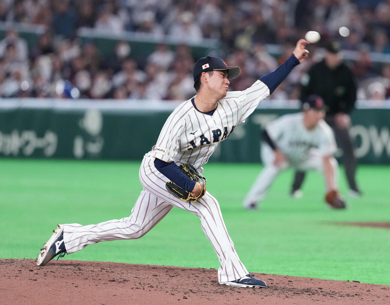 日本対チェコ　7回表から3番手で登板した金丸（撮影・鈴木みどり）