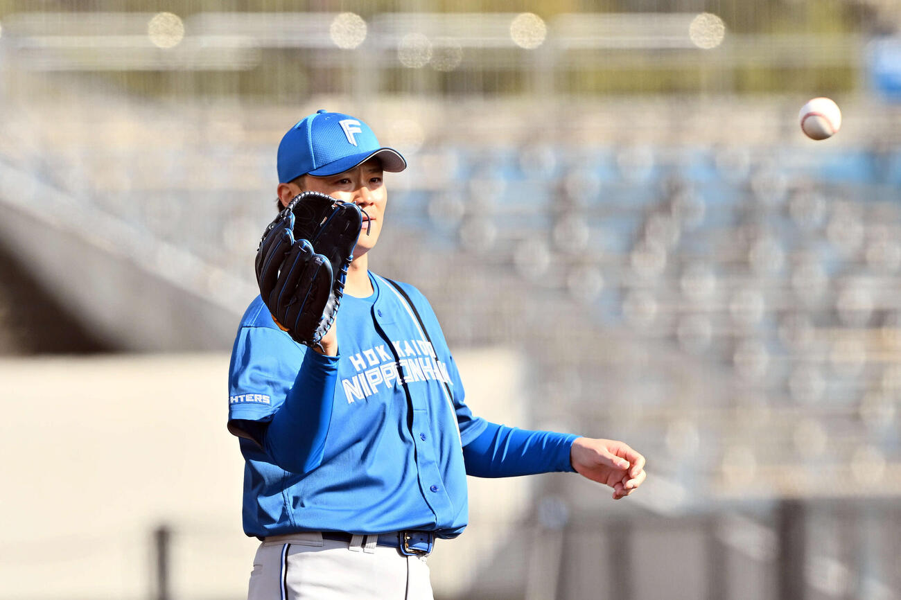 楽天対日本ハム　日本ハム3番手の山崎（撮影・滝沢徹郎）