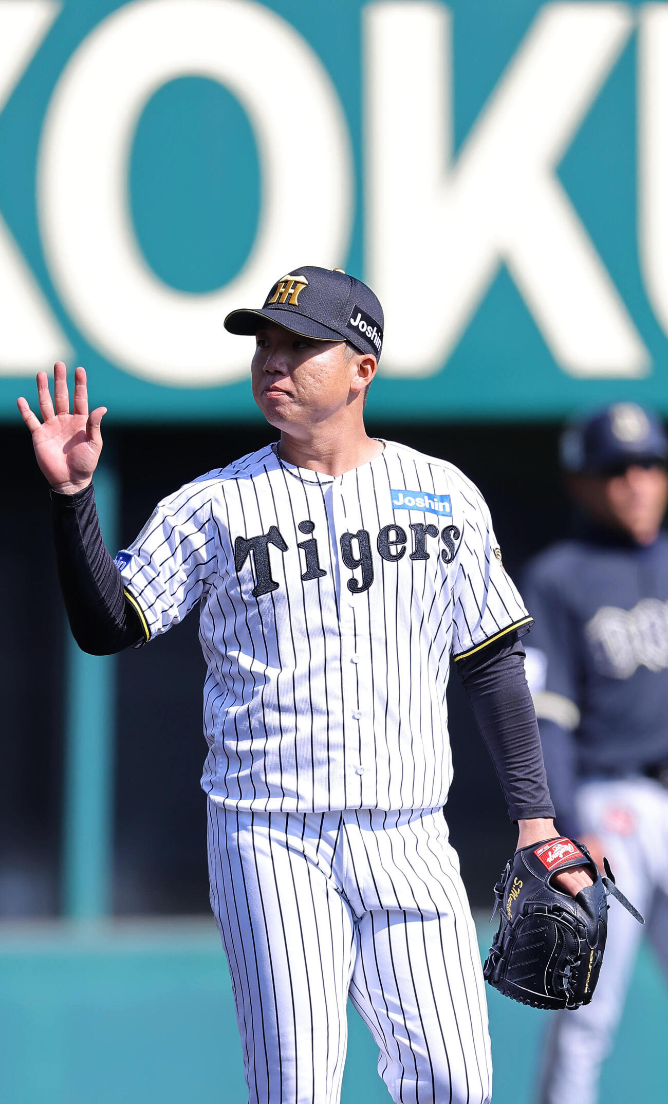 阪神対オリックス春季教育リーグ　5回1失点と好投した村上頌樹。後ろのフェンスもOK（撮影・上田博志）