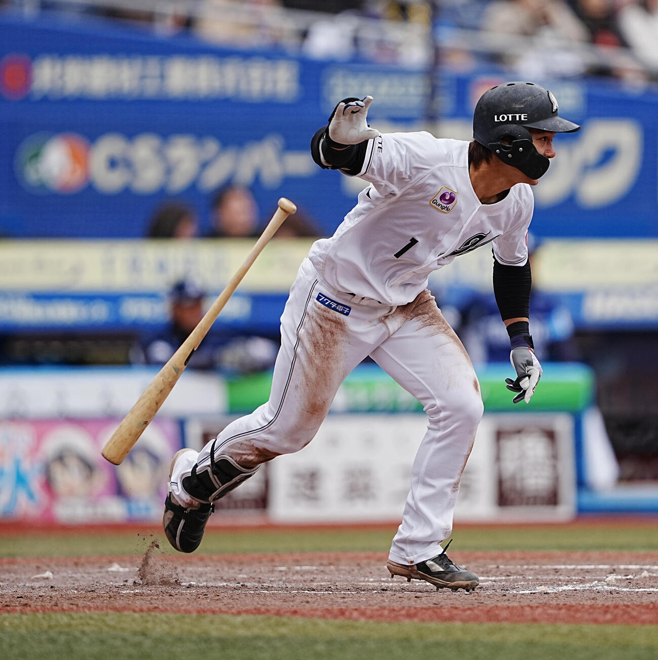 ロッテ対西武　5回裏ロッテ1死満塁、藤原は中適時打を放つ（撮影・小沢裕）