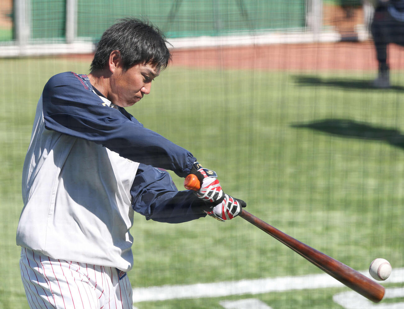 ヤクルト対オリックス　試合前、打撃練習するヤクルト川端（撮影・宮地輝）
