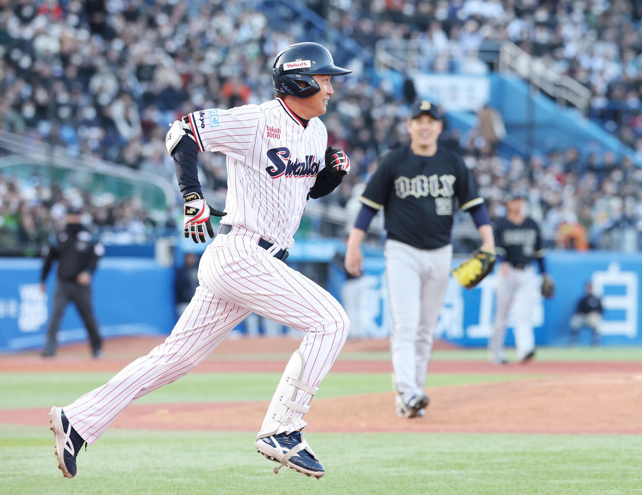 ヤクルト対オリックス　6回裏ヤクルト1死、二ゴロに倒れる川端（撮影・宮地輝）