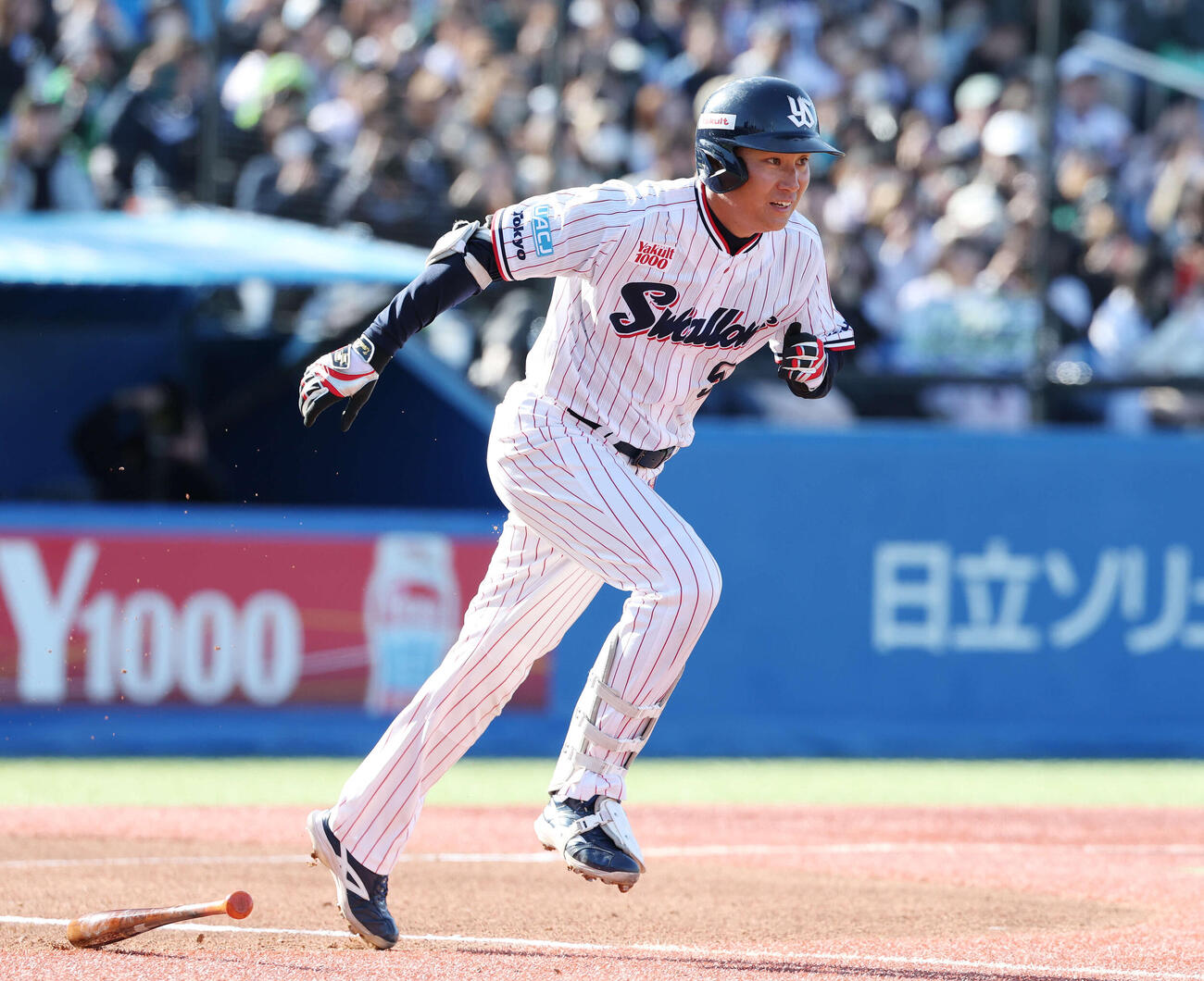 ヤクルト対オリックス　1回裏ヤクルト無死一塁、併殺打に倒れる川端（撮影・宮地輝）