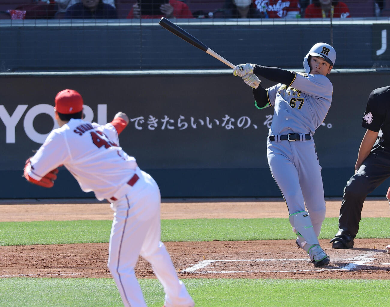 広島対阪神　7回表阪神無死一、三塁、高寺は2点適時二塁打を放つ（撮影・上田博志）