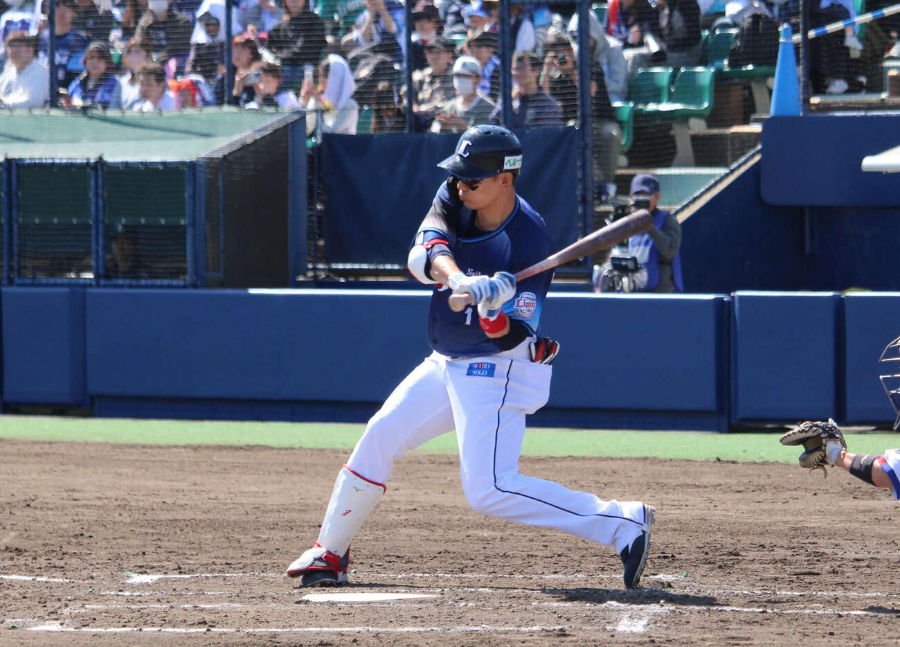中日－西武　ファーム開幕戦で初安打となる適時打を放った西武栗山（撮影・金子真仁）