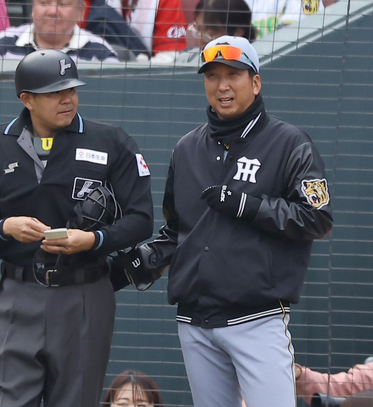 広島対阪神　選手交代を告げる藤川監督（撮影・上田博志）
