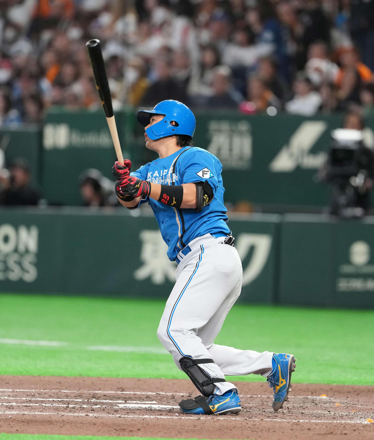 巨人対日本ハム　巨人対日本ハム　7回表日本ハム無死、左越え本塁打を放つ進藤（撮影・井上学）