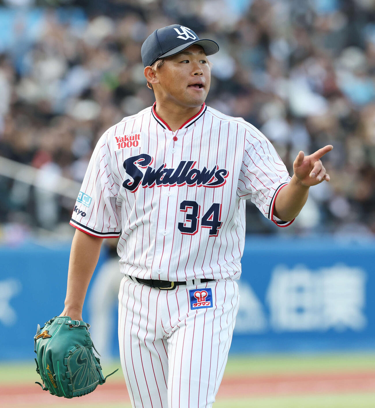 ヤクルト対オリックス　9回表を無失点に抑えたヤクルト田口（撮影・宮地輝）