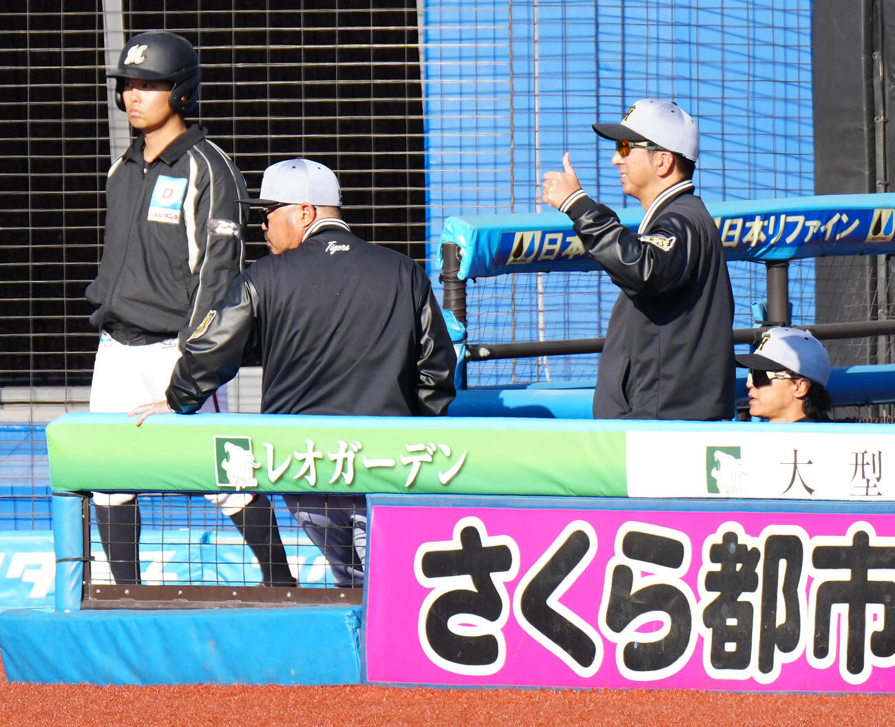 ロッテ対阪神　9回表、リクエストした阪神藤川監督（中央右）（撮影・江口和貴）