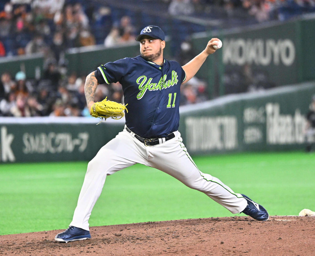 巨人対ヤクルト　ヤクルト5番手のキハダ（撮影・滝沢徹郎）