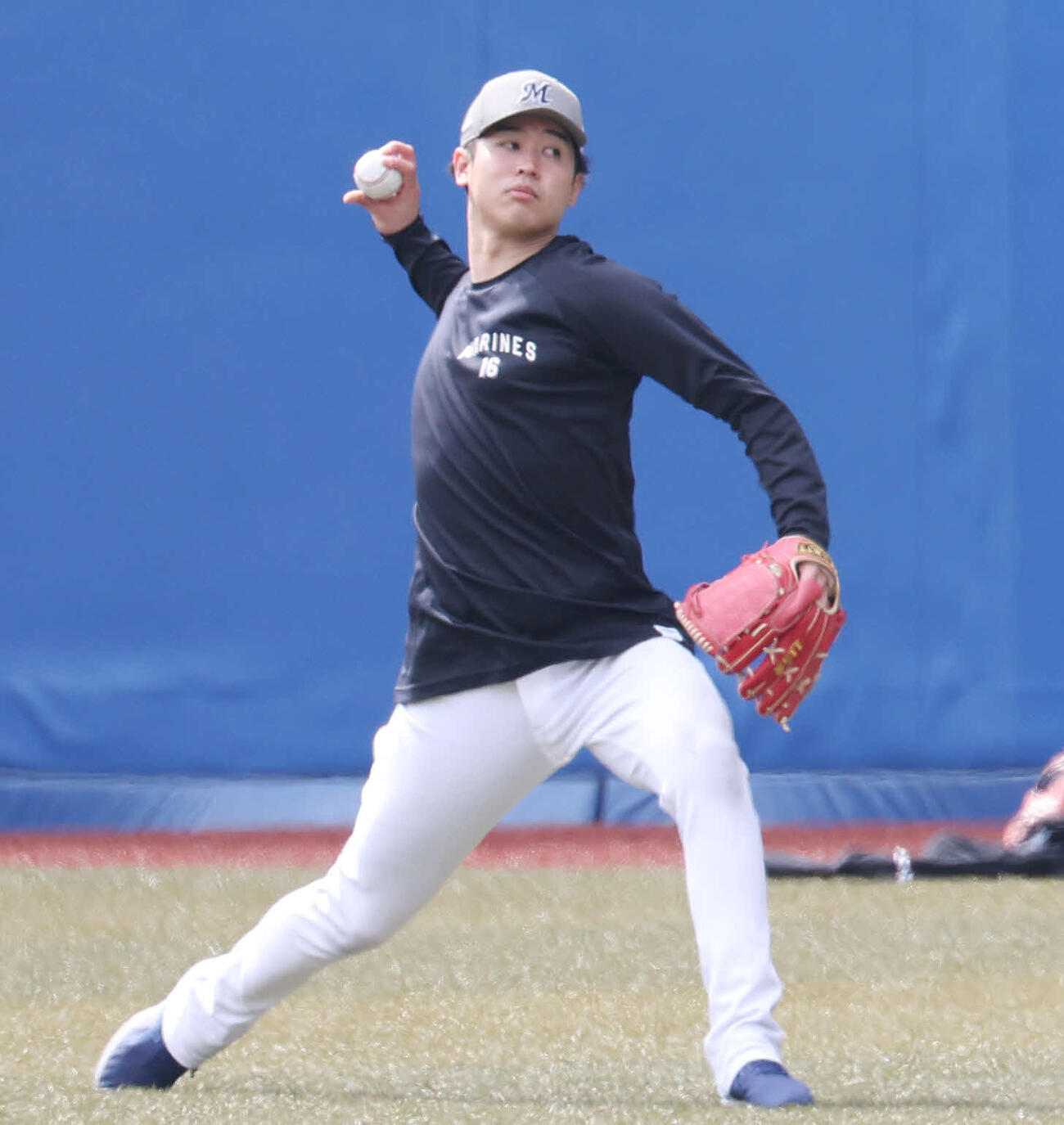 ロッテ対阪神　試合前、キャッチボールするロッテ種市（撮影・宮地輝）