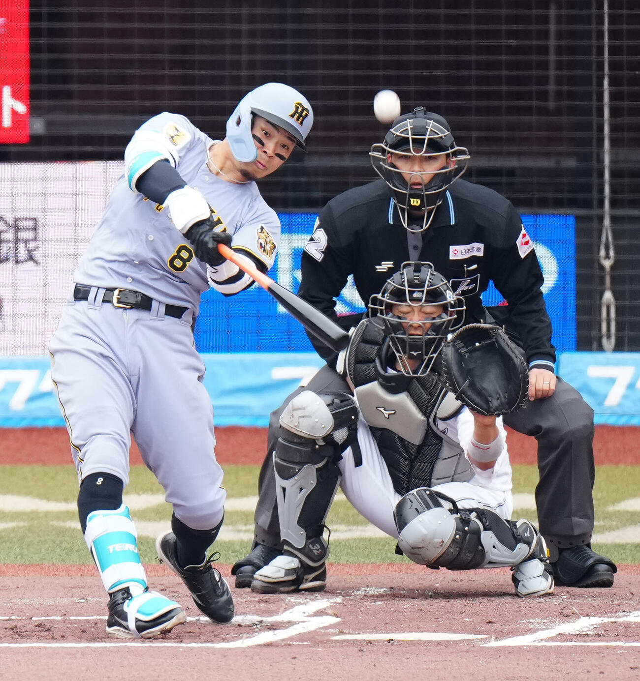 ロッテ対阪神　2回表阪神無死、左飛に倒れる佐藤（撮影・江口和貴）