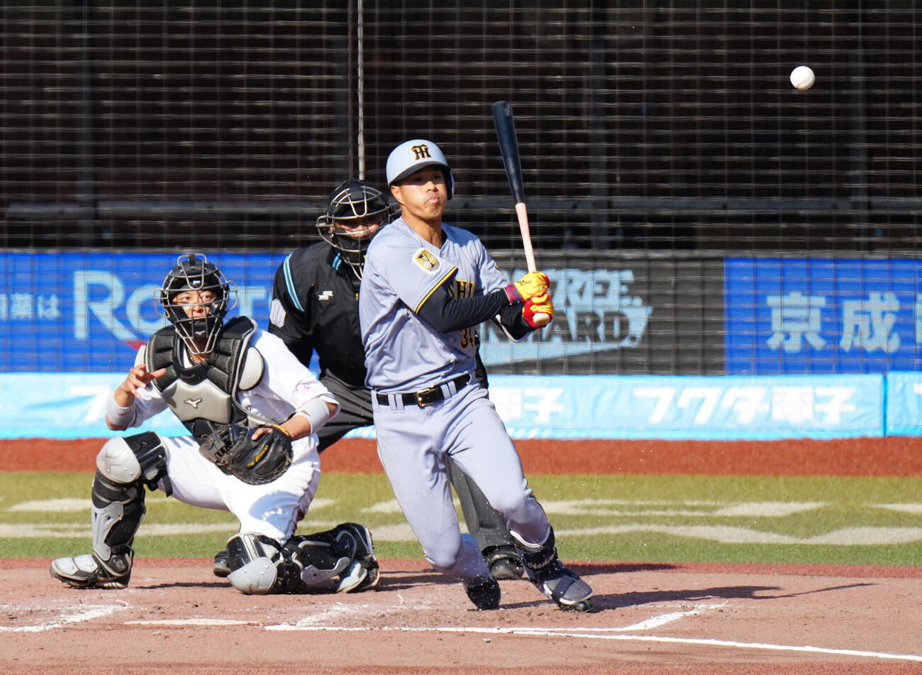 ロッテ対阪神　8回表阪神1死、三塁内野安打とする岡城（撮影・江口和貴）