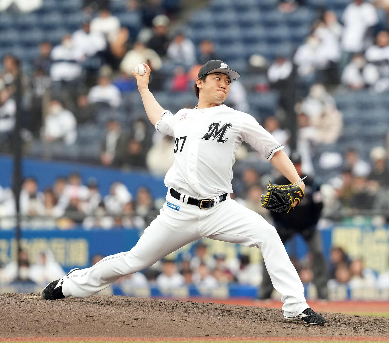ロッテ対阪神　6回からマウンドに上がったロッテ小野（撮影・たえ見朱実）
