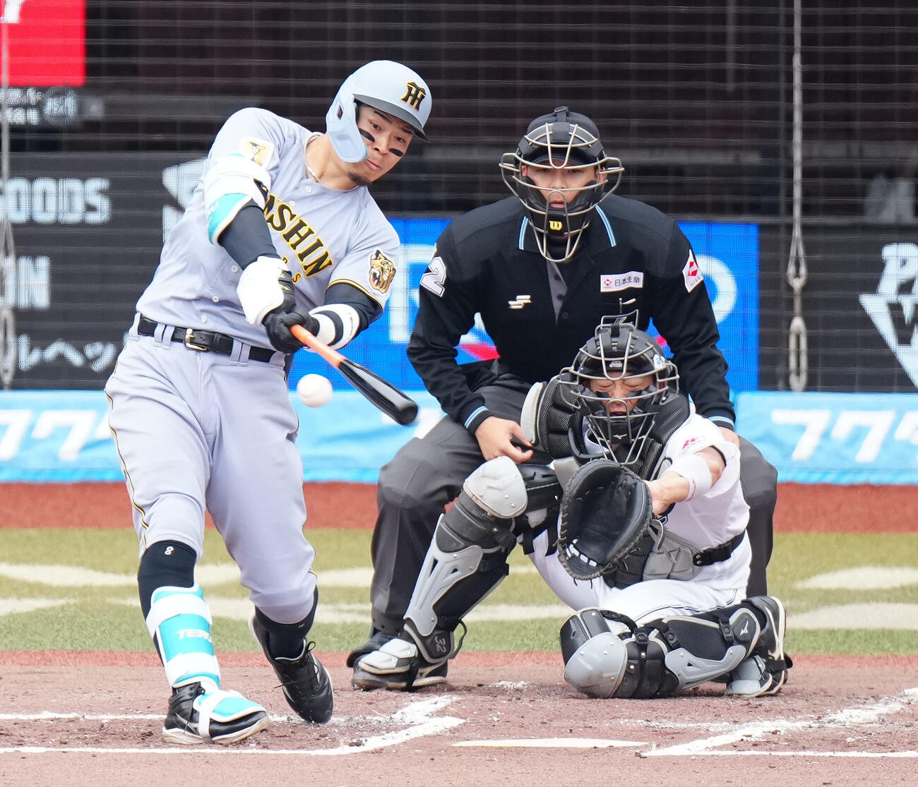 ロッテ対阪神　3回表阪神2死、二直に倒れる佐藤（撮影・江口和貴）