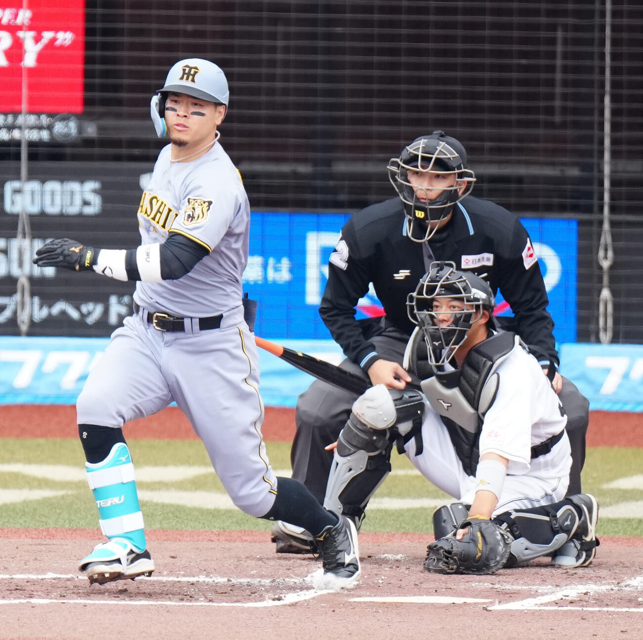 ロッテ対阪神　3回表阪神2死、二直に倒れる佐藤（撮影・江口和貴）