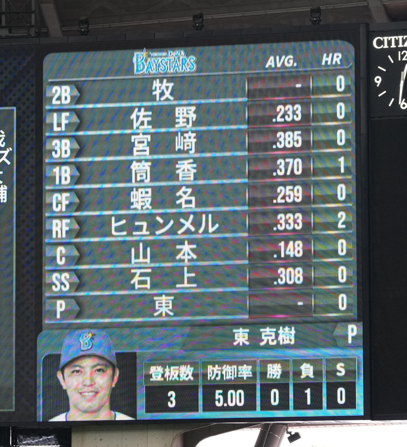 西武対DeNA DeNAのスタメン（撮影・鈴木みどり）
