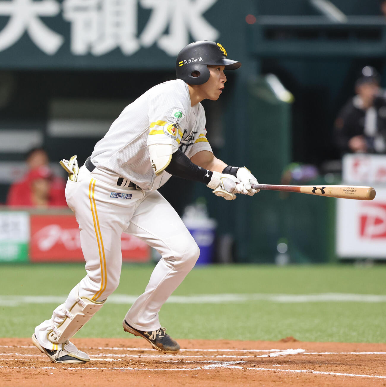 ソフトバンク対広島　3回裏ソフトバンク2死一、三塁、柳田は左越え適時二塁打を放つ（撮影・梅根麻紀）
