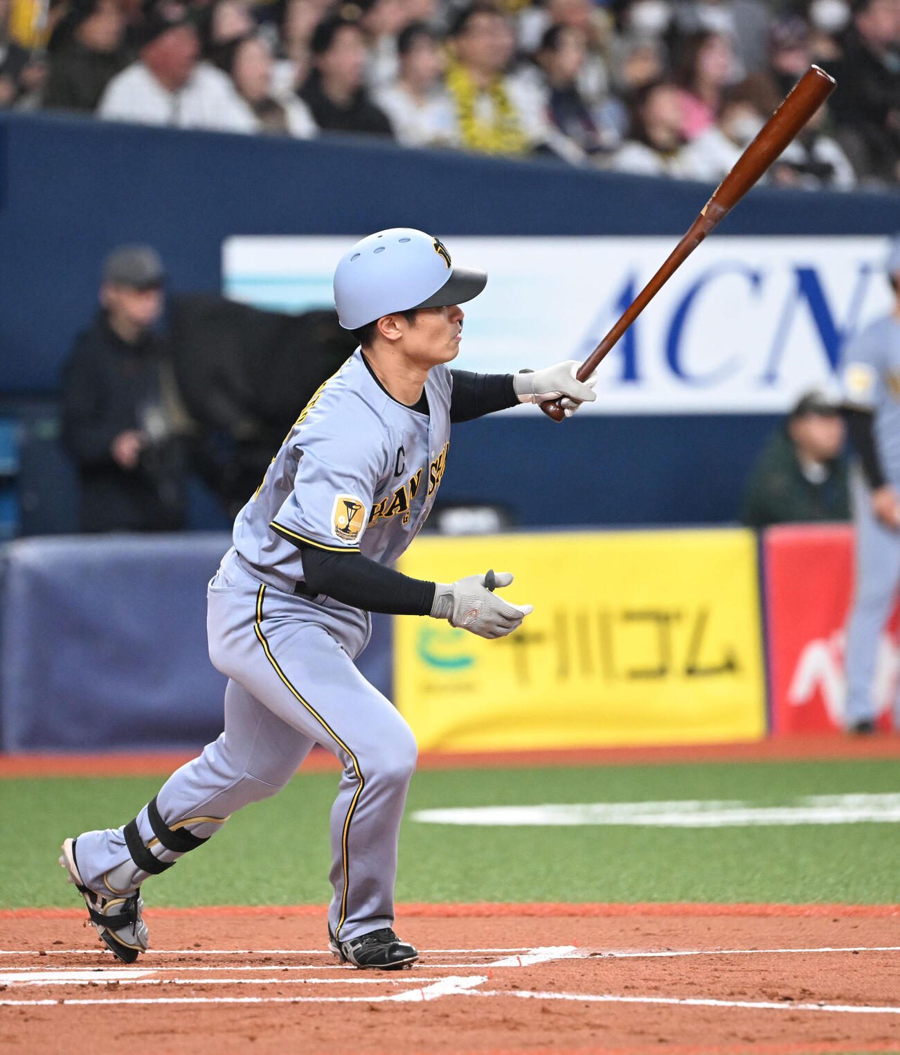 オリックス対阪神　2回表阪神1死満塁、左前適時打を放つ坂本（撮影・和賀正仁）