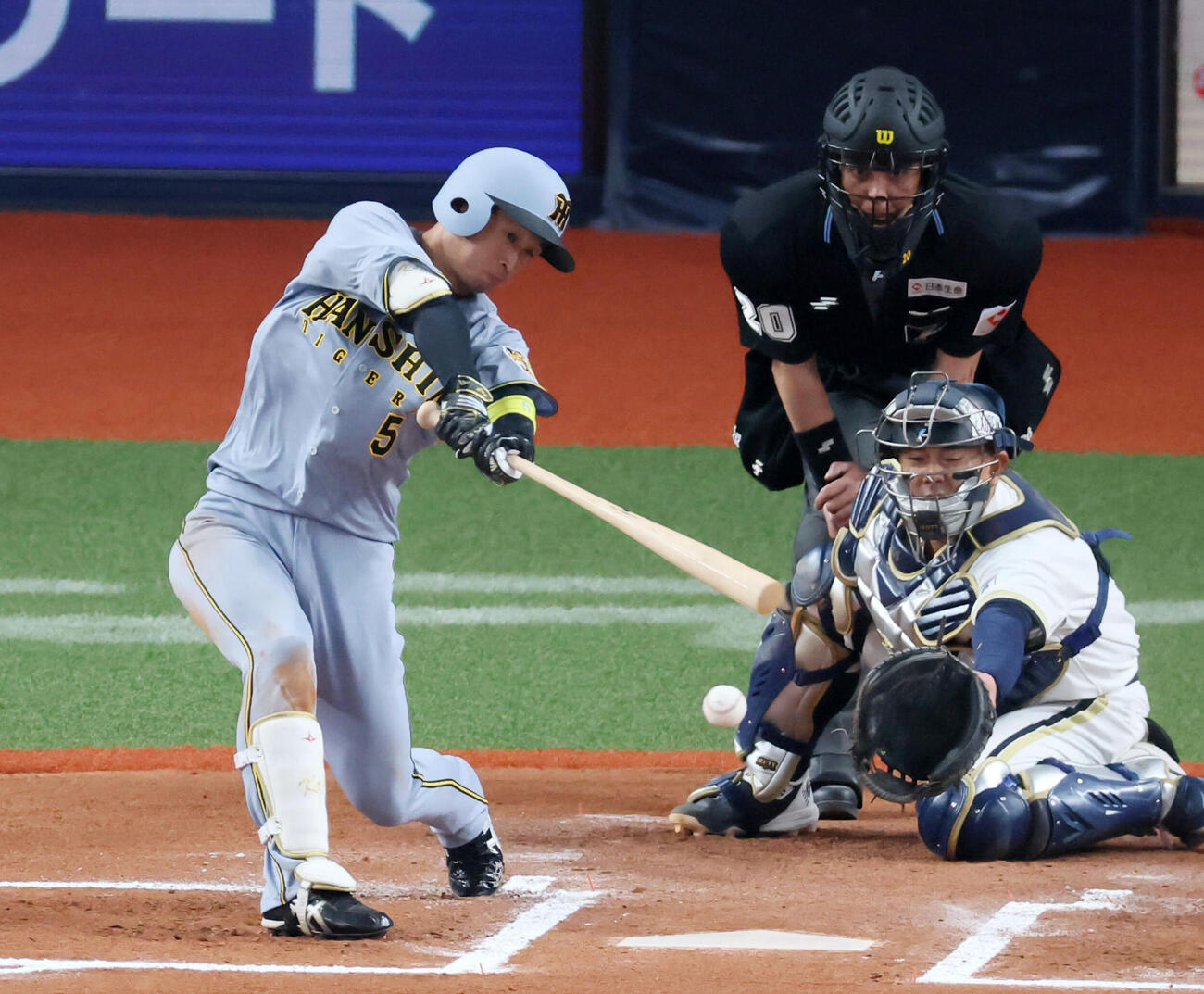 オリックス対阪神　6回表阪神1死三塁、近本は中前適時打を放つ（撮影・加藤哉）