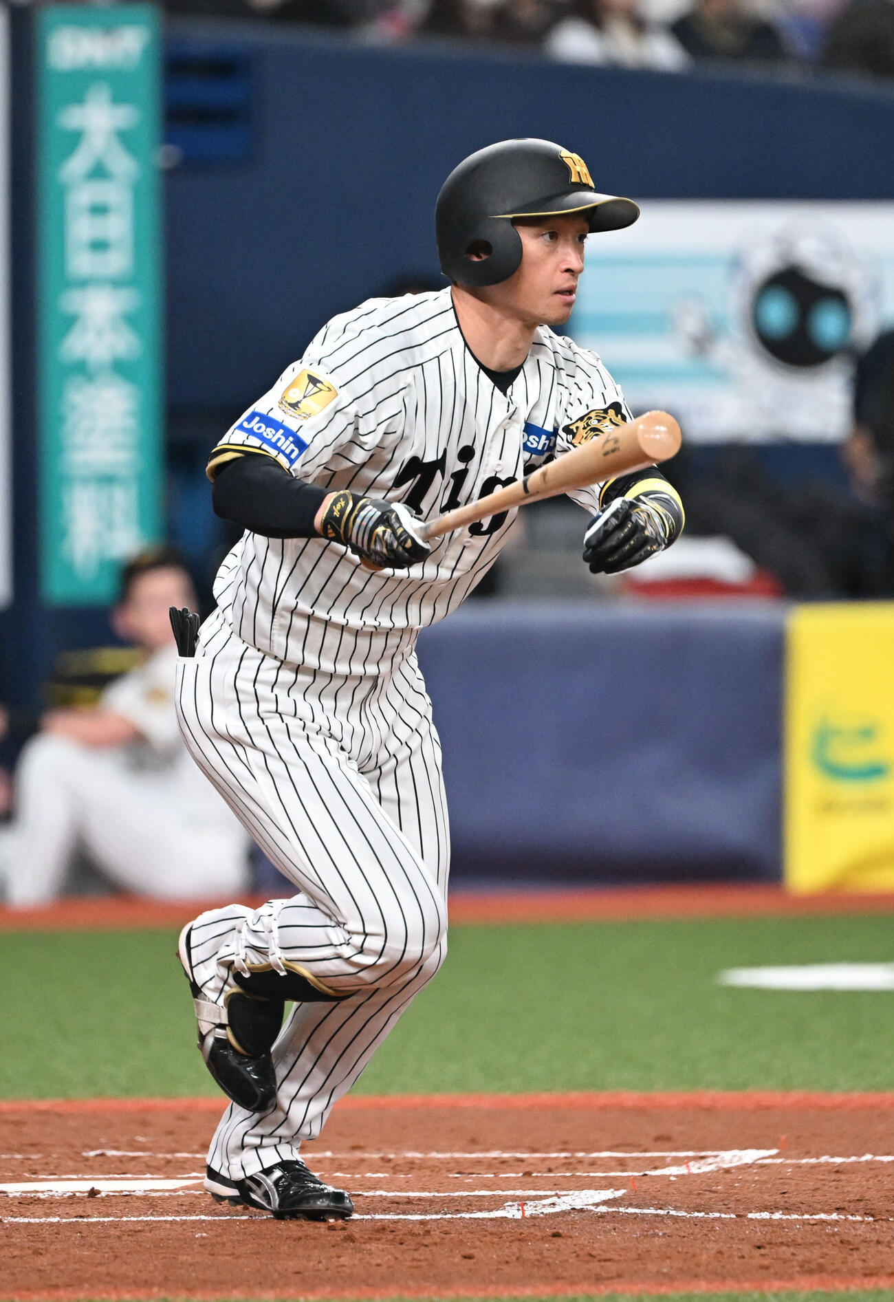 阪神対オリックス　3回裏阪神無死、右翼線に二塁打を放つ近本（撮影・和賀正仁）