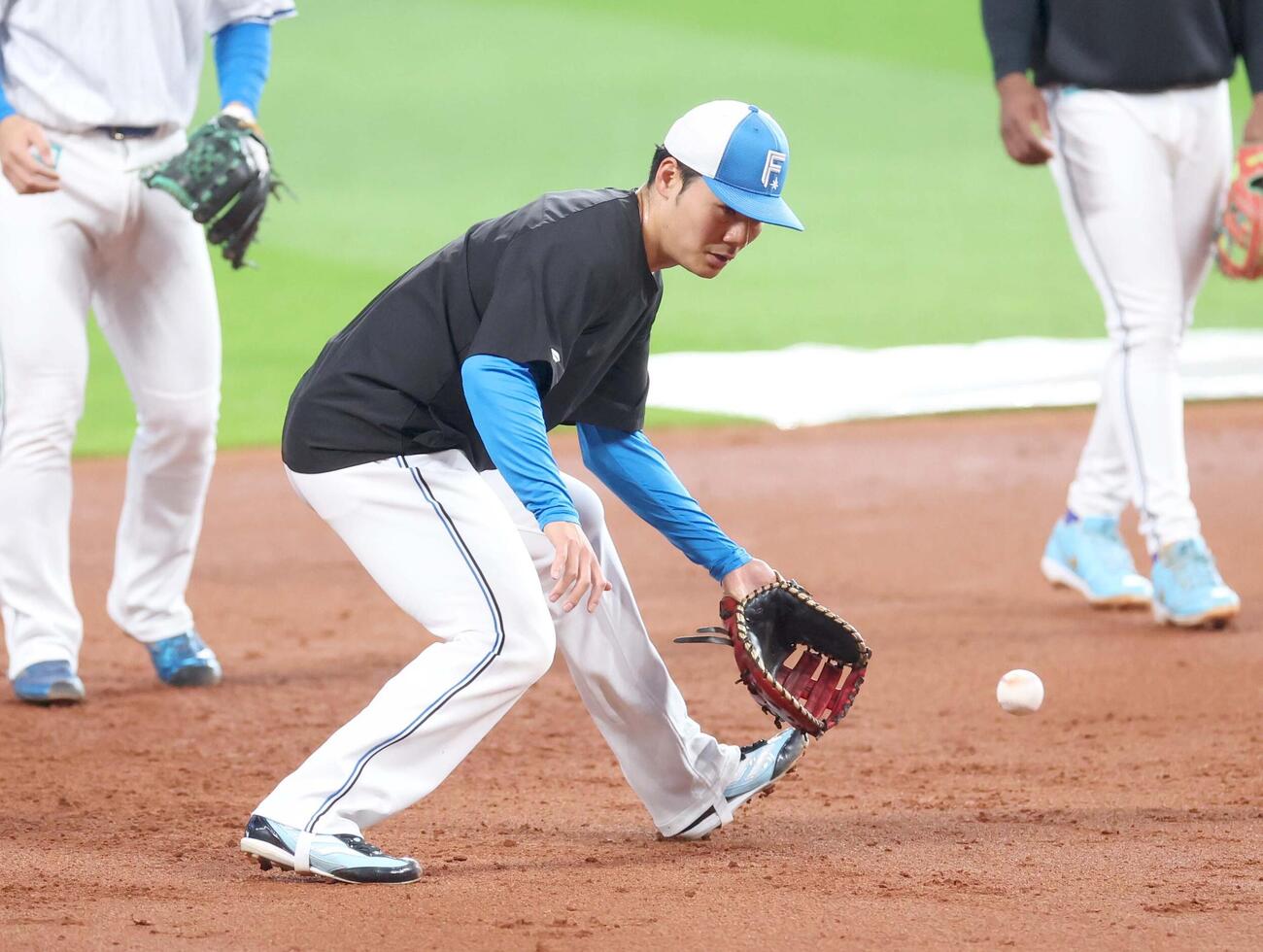 ノックを受ける日本ハム清宮幸（撮影・黒川智章）