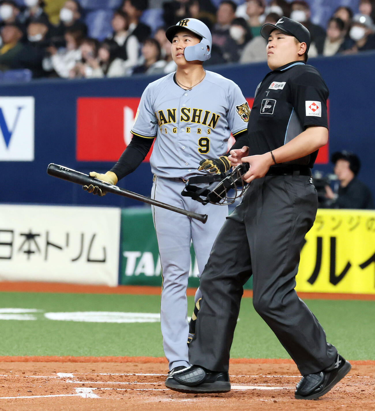 オリックス対阪神　4回表阪神2死、立石は特大ファウルを打つ（撮影・加藤哉）