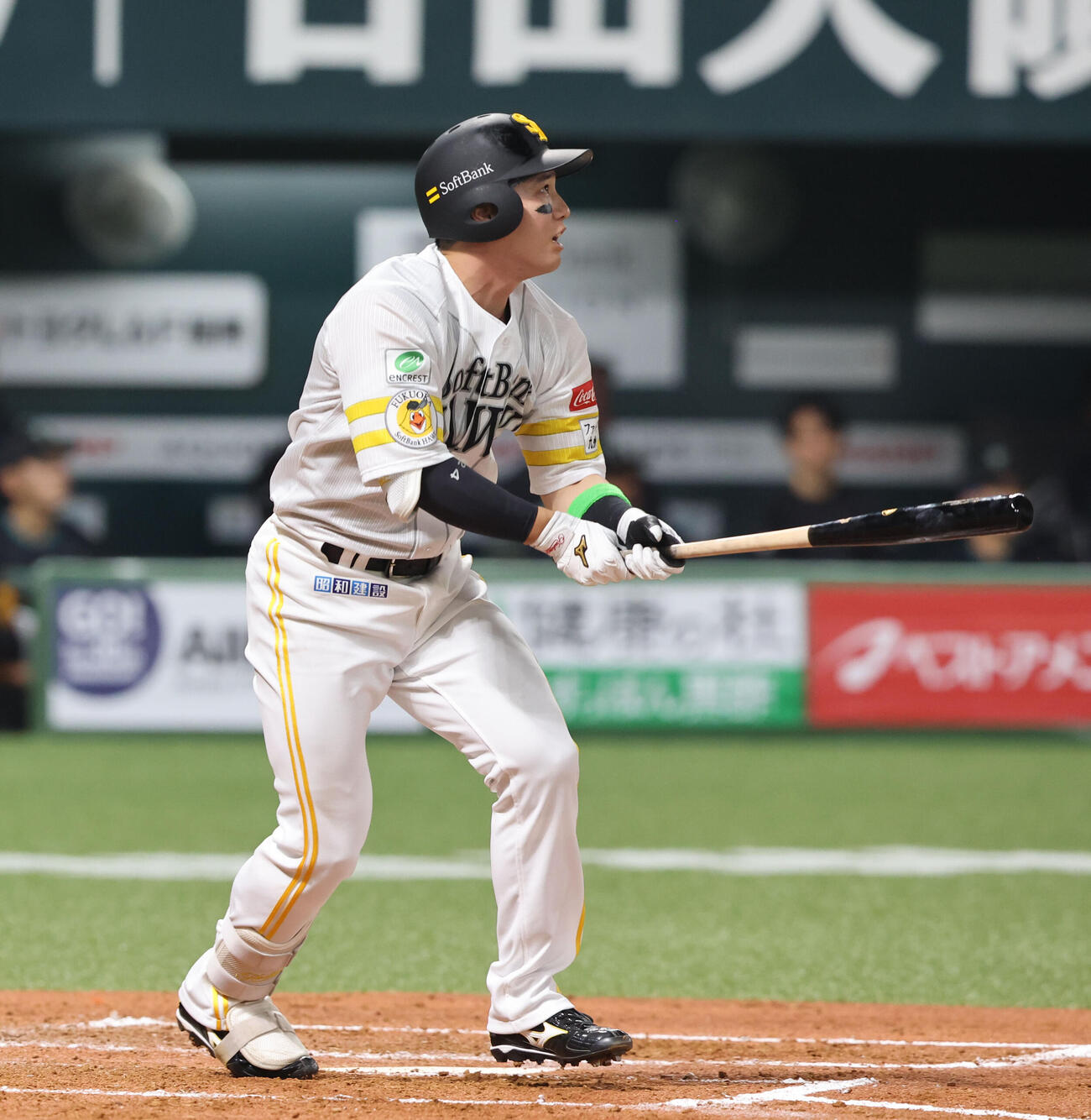 ソフトバンク対日本ハム　2回裏ソフトバンク1死一塁、栗原は左中間に2点本塁打を放つ（撮影・梅根麻紀）