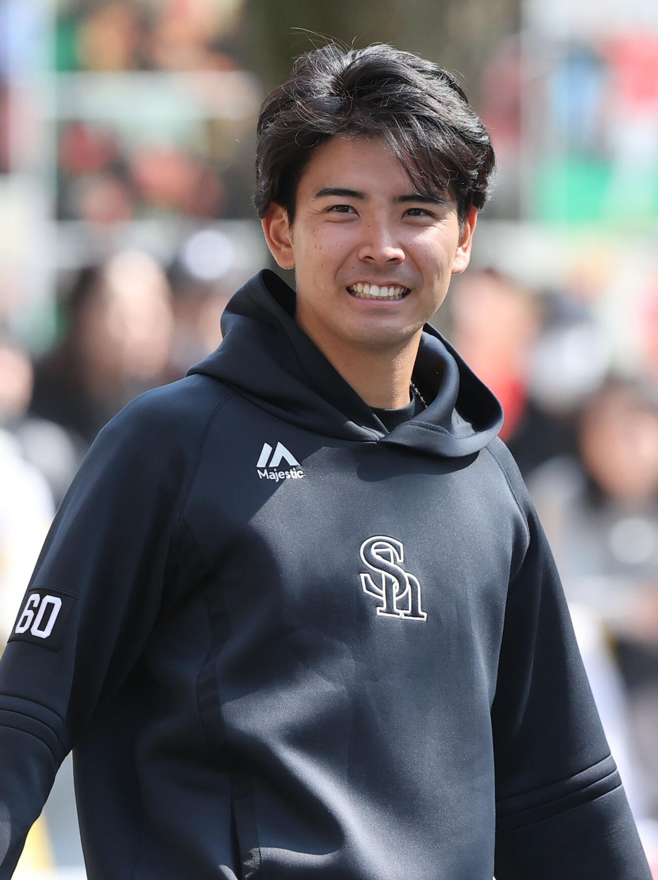 笑顔を見せるソフトバンク大野稼頭央（2026年2月17日）